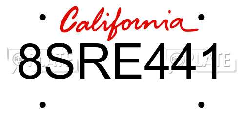 8SRE441 California License Plate
