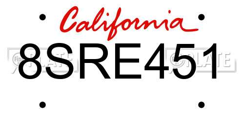 8SRE451 California License Plate