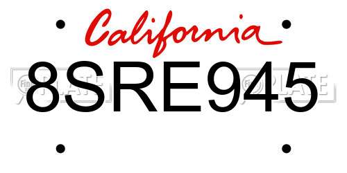 8SRE945 California License Plate