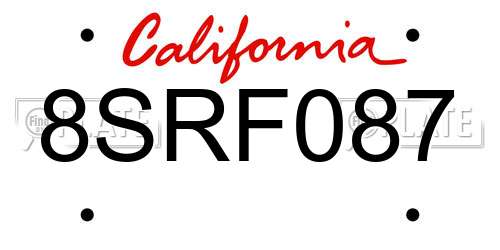 8SRF087 California License Plate