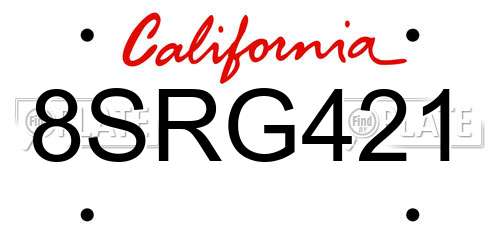 8SRG421 California License Plate