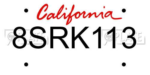 8SRK113 California License Plate