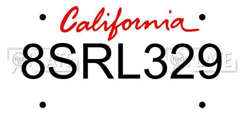 8SRL329 California License Plate