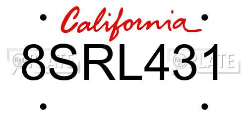8SRL431 California License Plate