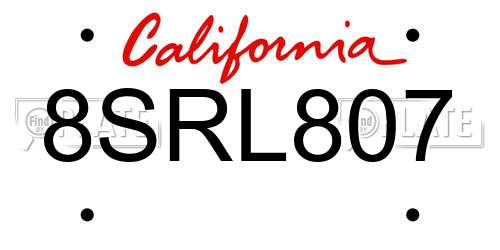 8SRL807 California License Plate