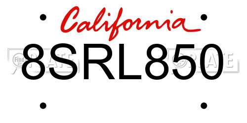 8SRL850 California License Plate