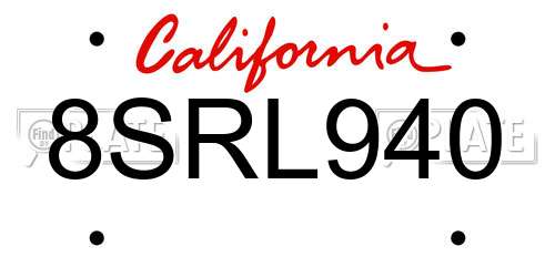 8SRL940 California License Plate