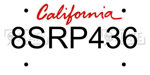 8SRP436 California License Plate