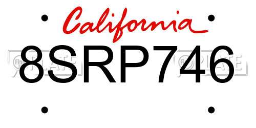 8SRP746 California License Plate