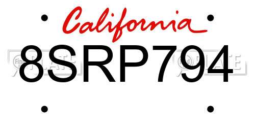 8SRP794 California License Plate