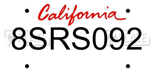8SRS092 California License Plate