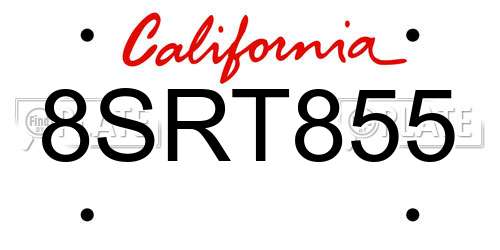 8SRT855 California License Plate