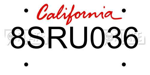 8SRU036 California License Plate