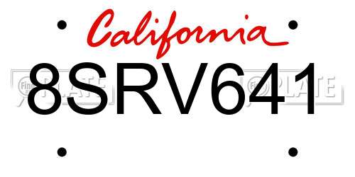 8SRV641 California License Plate