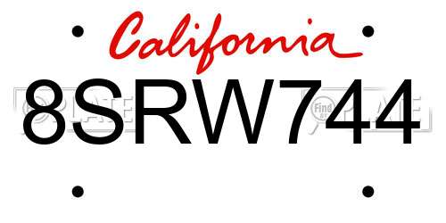 8SRW744 California License Plate
