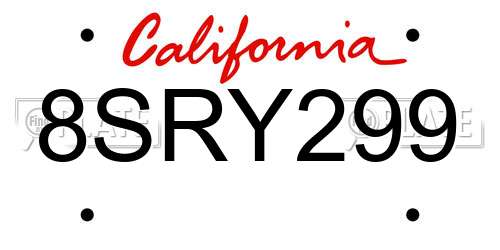 8SRY299 California License Plate