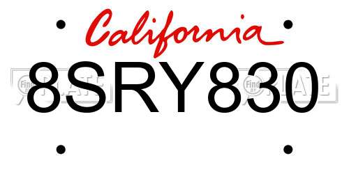 8SRY830 California License Plate