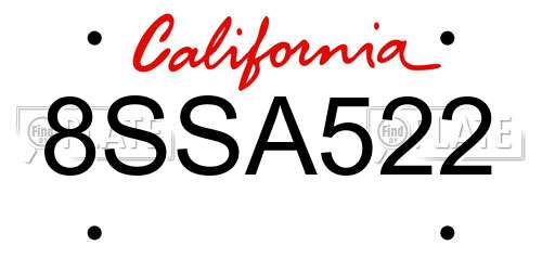 8SSA522 California License Plate