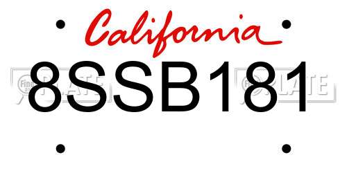 8SSB181 California License Plate