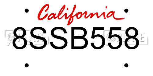 8SSB558 California License Plate
