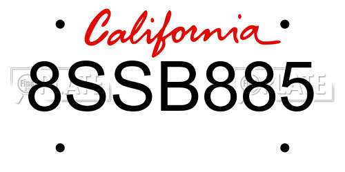 8SSB885 California License Plate