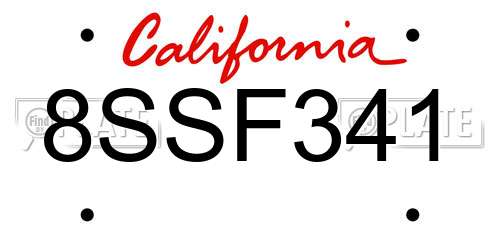 8SSF341 California License Plate