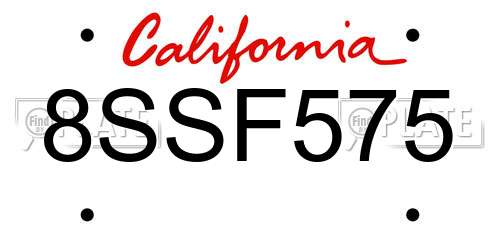 8SSF575 California License Plate