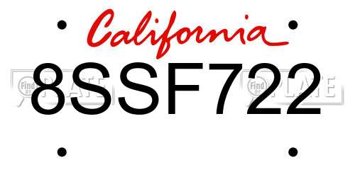 8SSF722 California License Plate