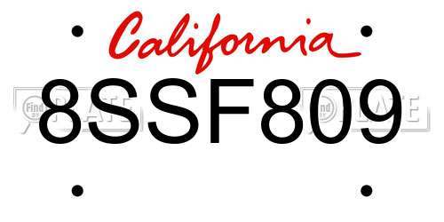 8SSF809 California License Plate