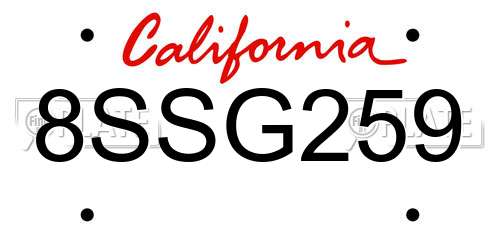 8SSG259 California License Plate