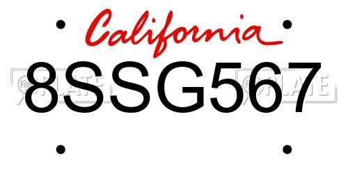 8SSG567 California License Plate
