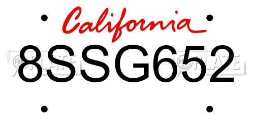 8SSG652 California License Plate