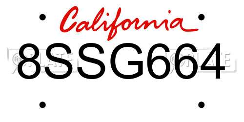 8SSG664 California License Plate