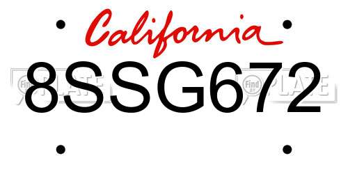 8SSG672 California License Plate