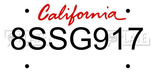 8SSG917 California License Plate
