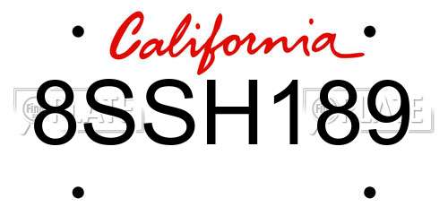 8SSH189 California License Plate