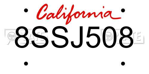 8SSJ508 California License Plate