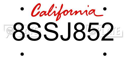 8SSJ852 California License Plate