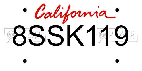 8SSK119 California License Plate