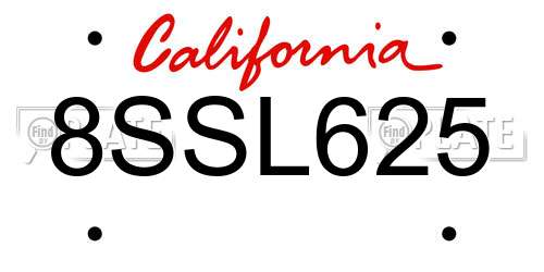 8SSL625 California License Plate