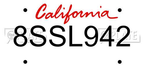 8SSL942 California License Plate