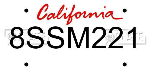 8SSM221 California License Plate