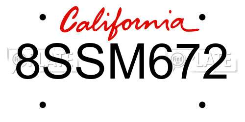 8SSM672 California License Plate