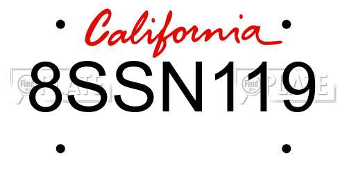 8SSN119 California License Plate