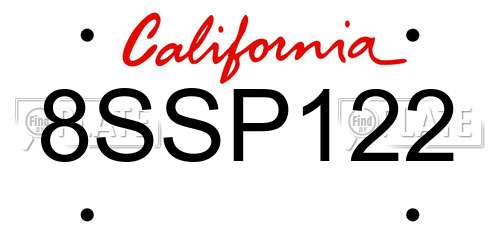 8SSP122 California License Plate