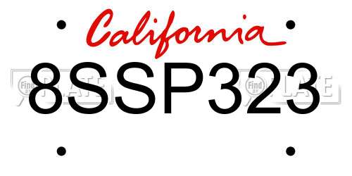 8SSP323 California License Plate