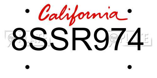 8SSR974 California License Plate