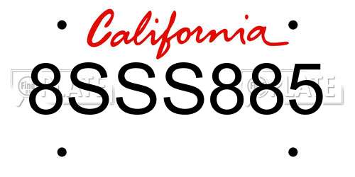 8SSS885 California License Plate