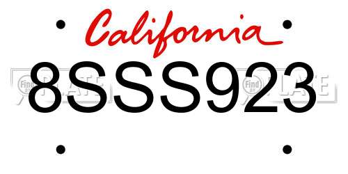 8SSS923 California License Plate