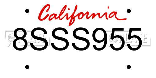 8SSS955 California License Plate
